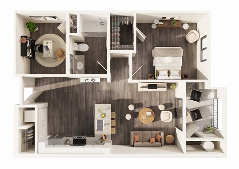 Floor plan for 1 bed, 1 bath, 858 sqft